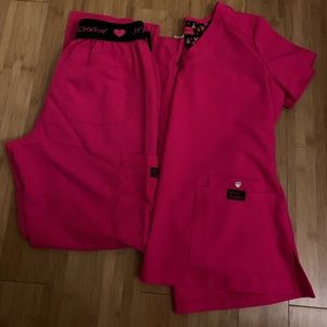 Betsey Johnson Scrub Set Flamingo Pink.